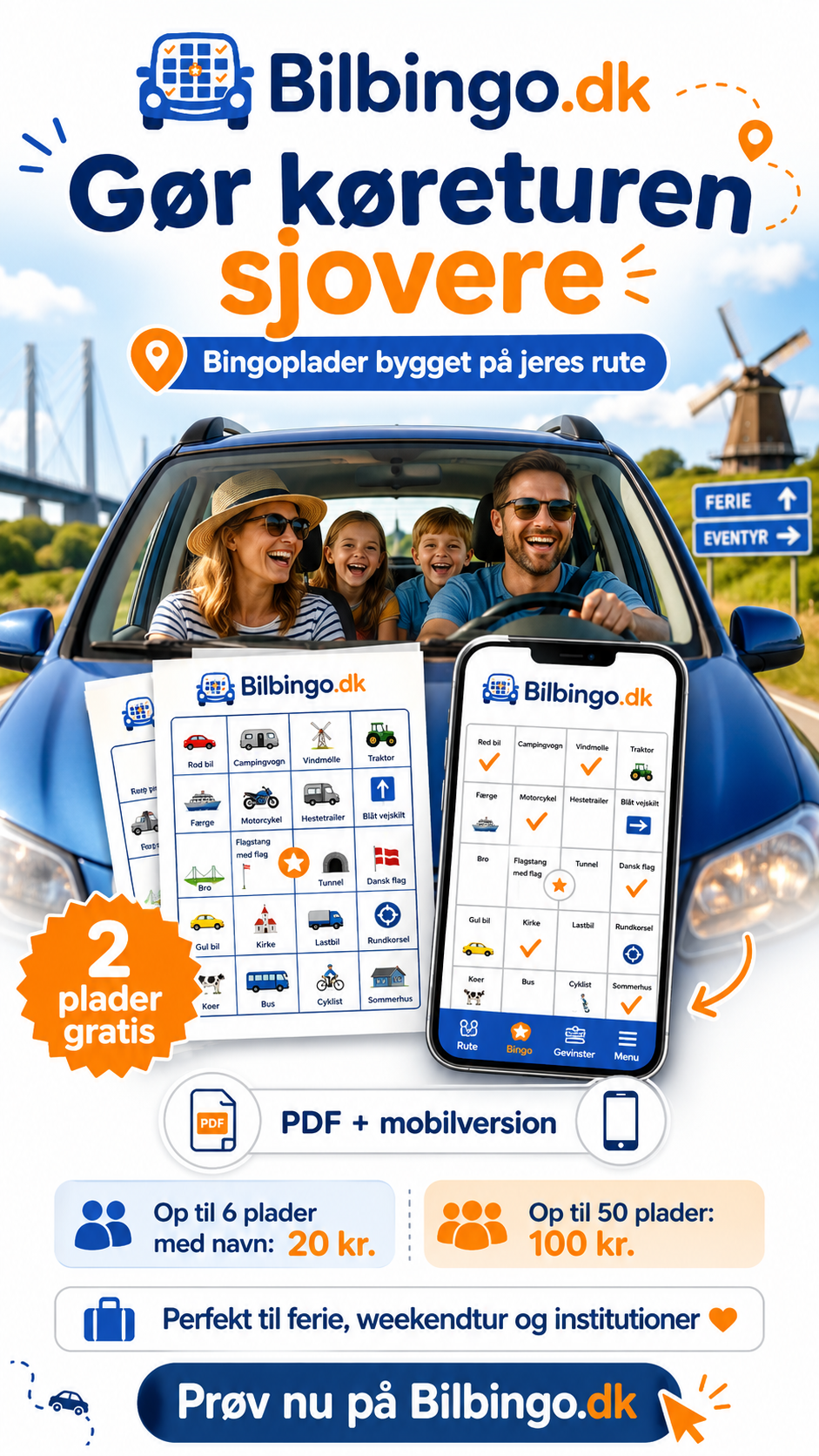 Familie på køretur med Bilbingo-plader